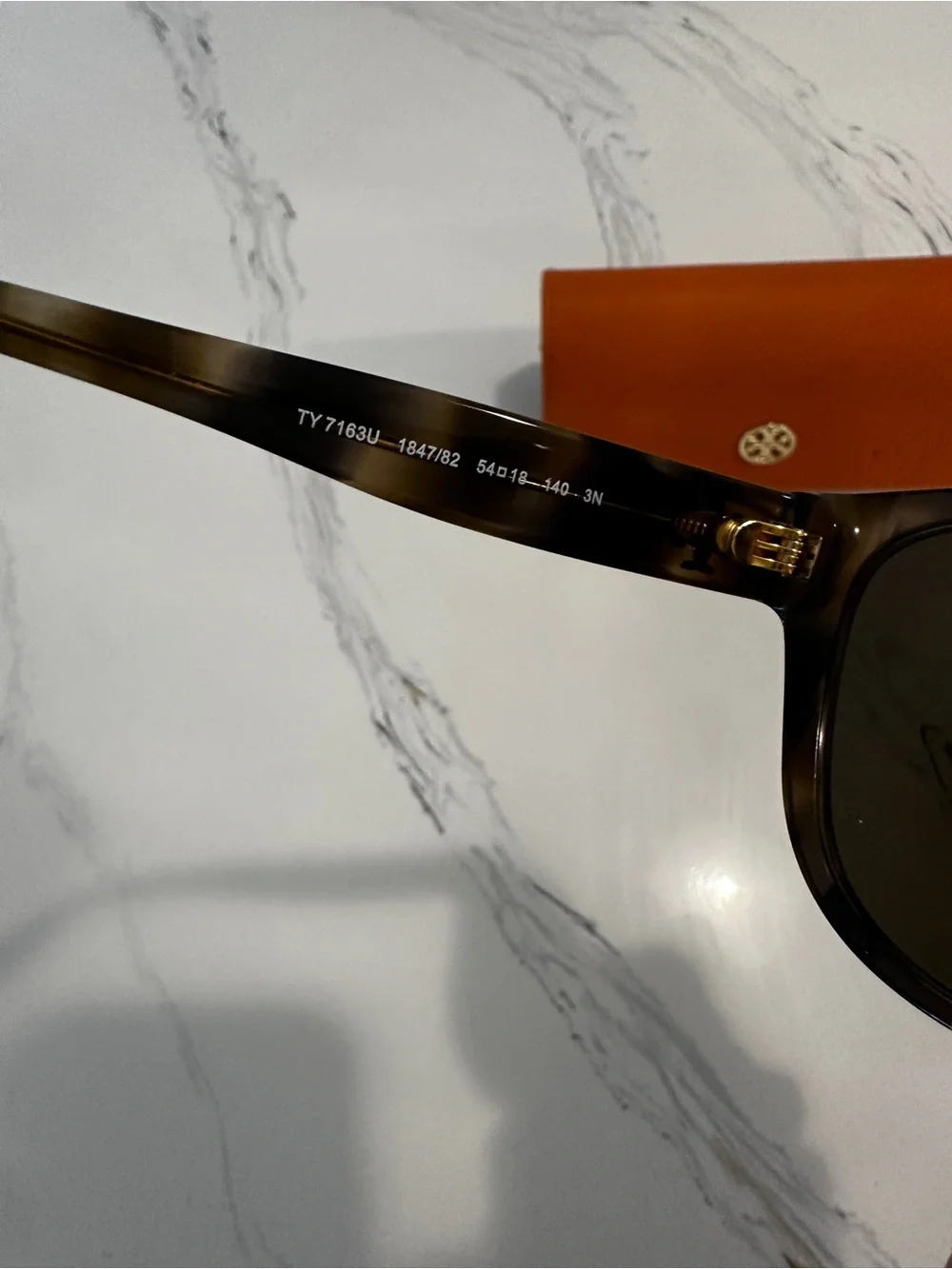 Tory Burch Black Tortoiseshell Sunglasses with Orange Logo Case